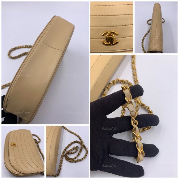 Authentic CHANEL Vintage Lambskin Half Moon Flap Bag Beige / gold hardware - Picture 10 of 17